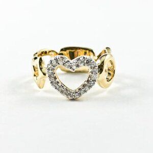 Late Night Love Heart & Stars Shape Gold Band Ring - 925 Sterling